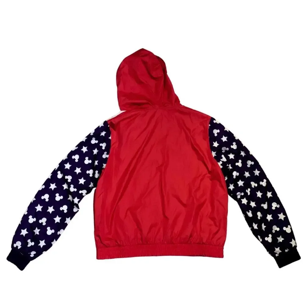Disney Mickey Mouse Americana Windbreaker Hooded Rain Jacket Red Blue USA 250